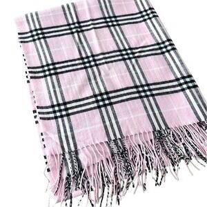Rong Jia Pink Plaid Cashmere Scarf Shawl‎ Fringe Classic Check